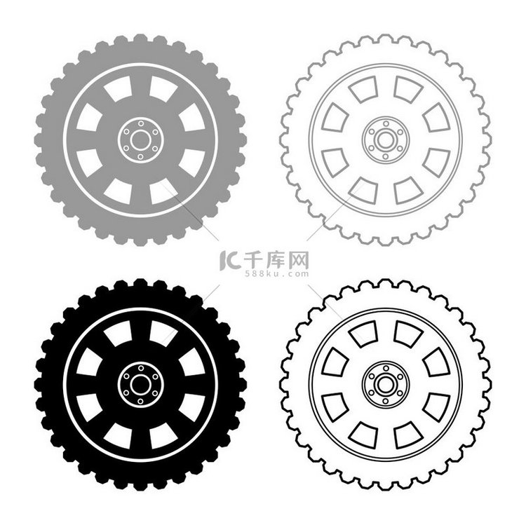 汽车车轮轮胎设置图标灰色黑色矢