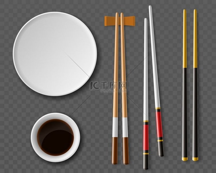 筷子盘子逼真的餐桌设置俯视图传