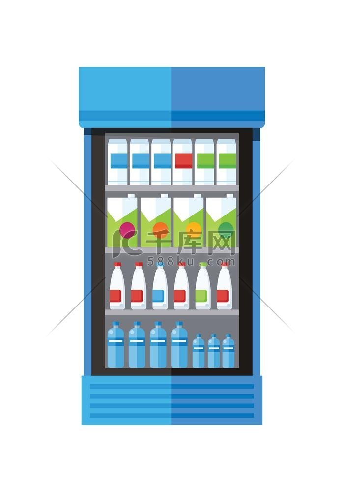 展示冰箱饮料蓝色冷藏柜用于冷却