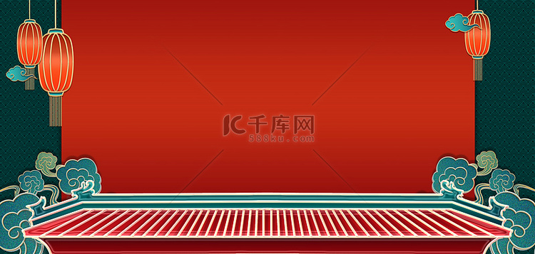 立体浮雕 建筑红色中国风边框