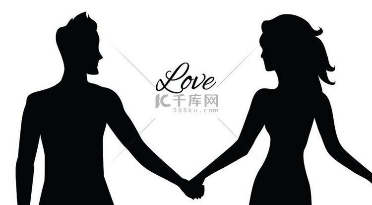 男人和女人的爱情描绘在情侣剪影