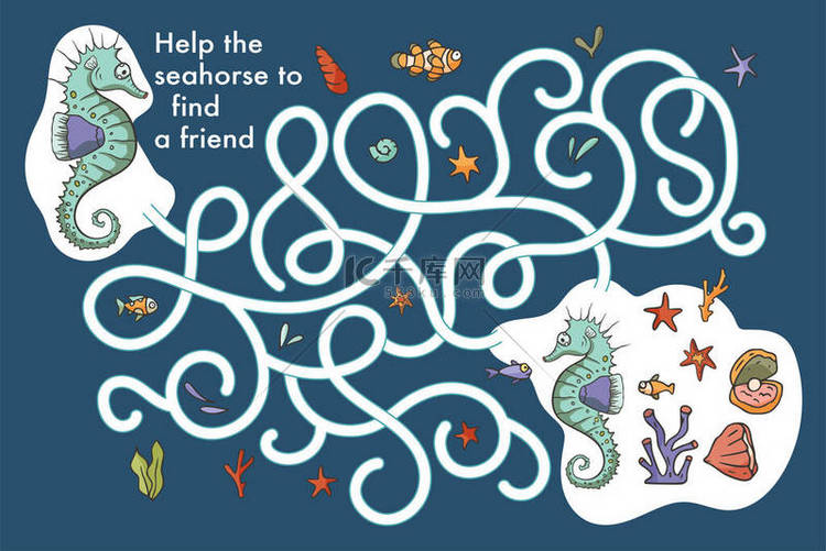 Labyrinth sea puzzle for kid. Vector.