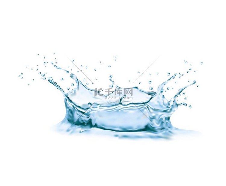 水冠飞溅带有漩涡和水滴3蓝色液