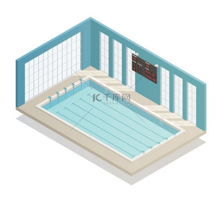 游泳池深浴道带电子板等轴测和瓷