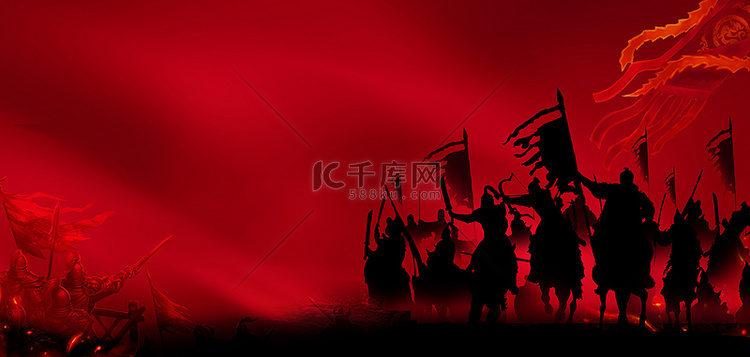 战场骑兵红色大气海报背景