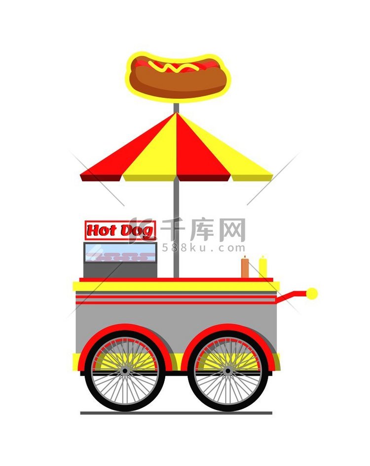 街头食品矢量插图的热狗车带条纹