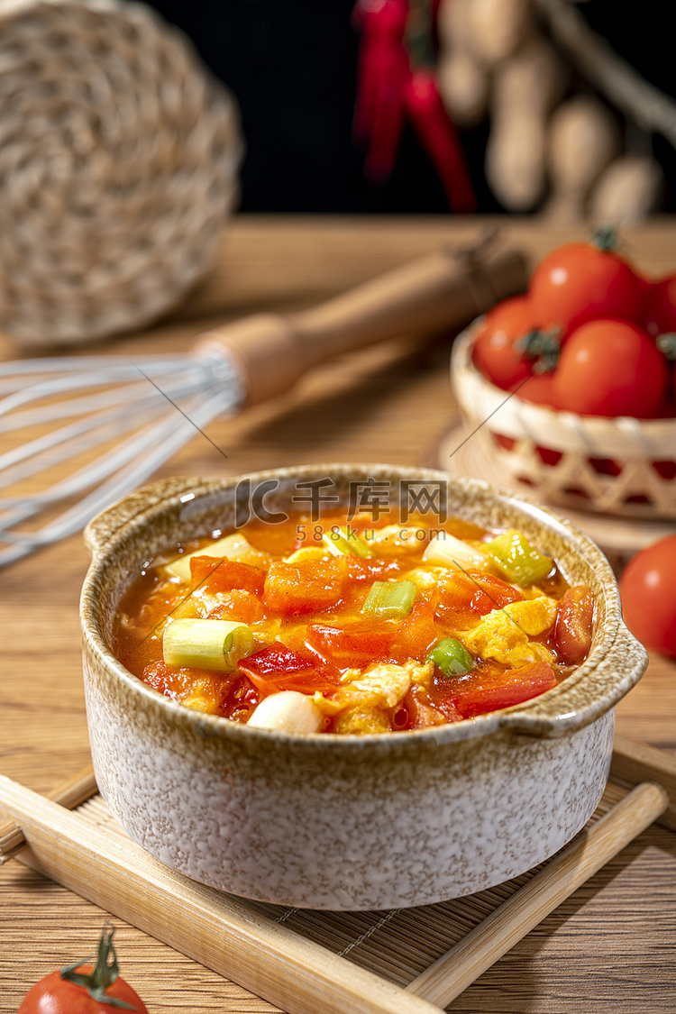 美食美味鸡蛋炒番茄特写摄影图配