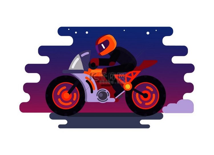 赛车手骑摩托车标志隔离在夜空背