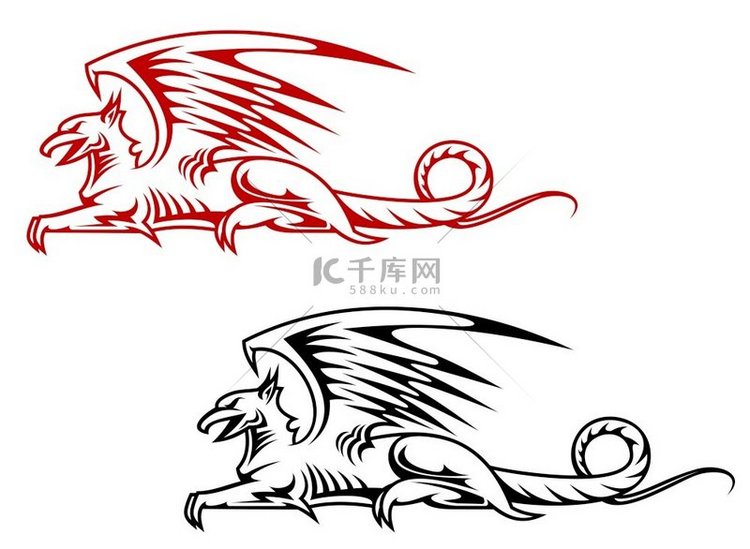 用于纹章设计的中世纪狮鹫怪物孤