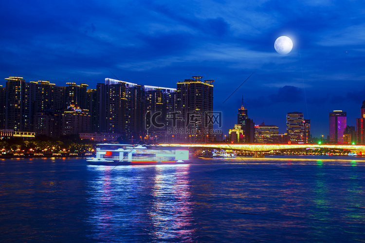 广州珠江城市建筑夜景摄影图配图