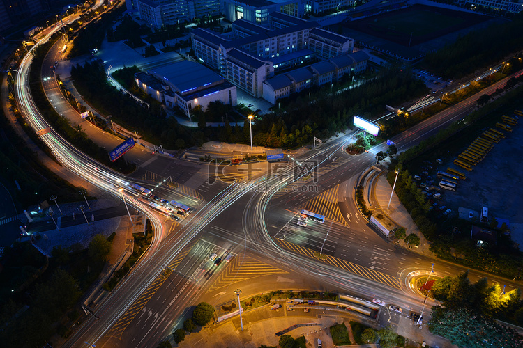 十字路口晚上路口交叉路口场景摄