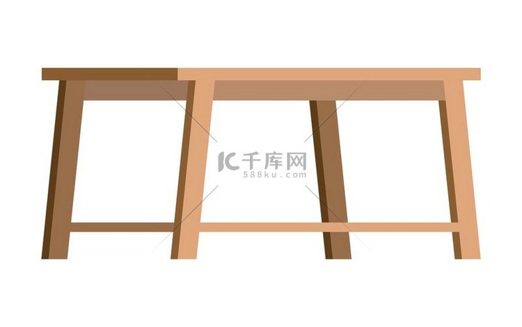 木制咖啡桌平面矢量图。