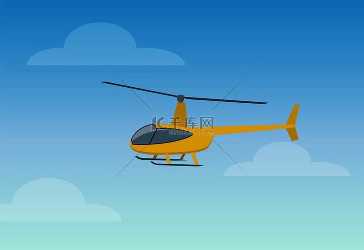 漂亮的黄色直升机彩色矢量插图，