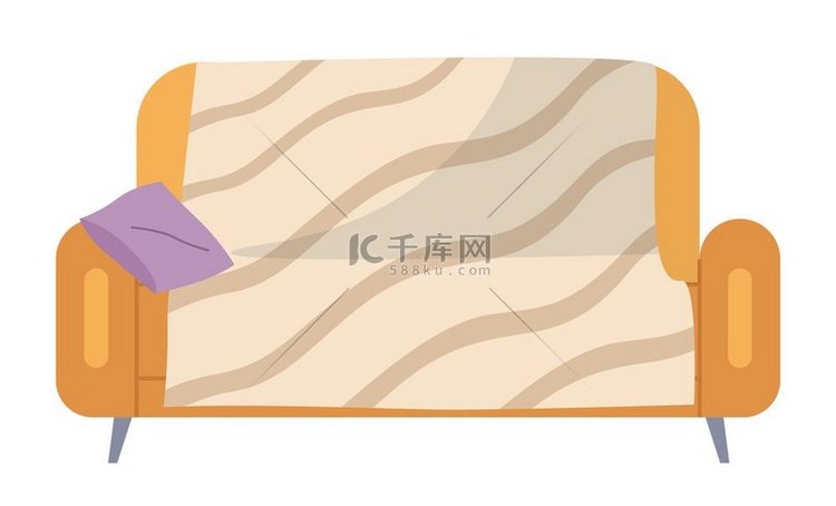 柔软的沙发上覆盖着床罩矢量插图