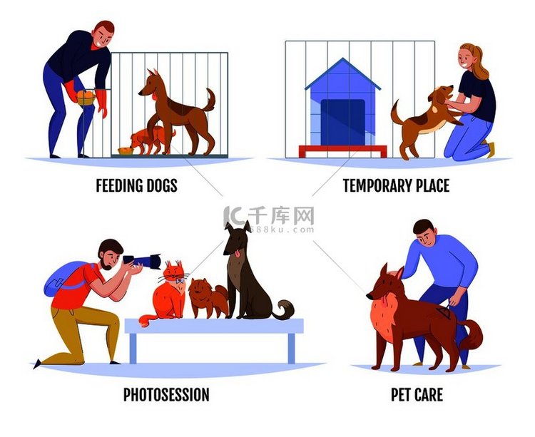 动物收容所组合物设置有动物和人