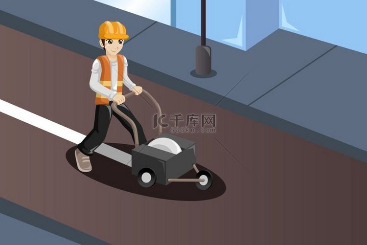 道路工人绘制道路线条的矢量图