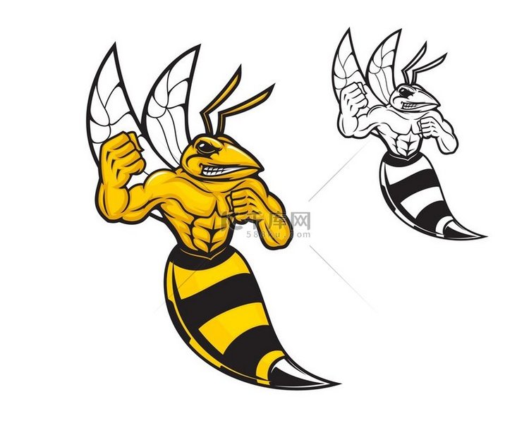 大黄蜂运动队吉祥物角色、矢量大
