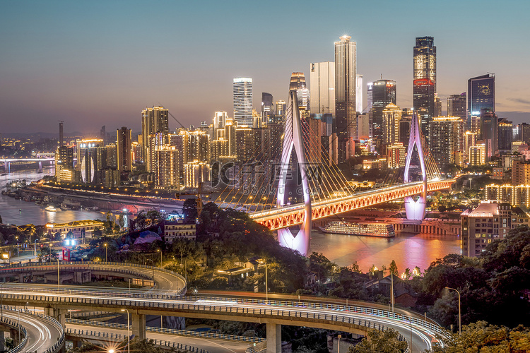 重庆美丽东水门大桥夜景摄影图配