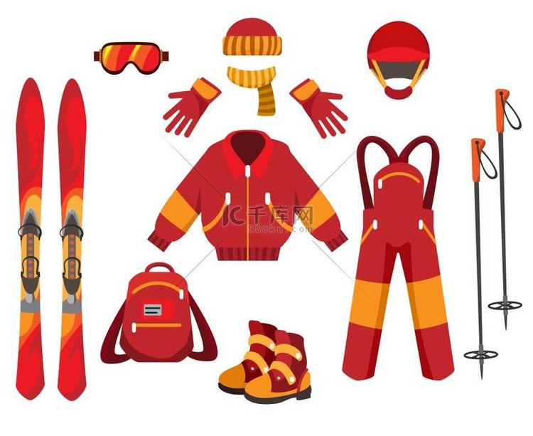 滑雪服和装备。