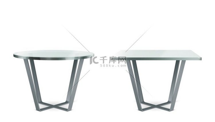 带有圆形和方形玻璃桌面的现代桌
