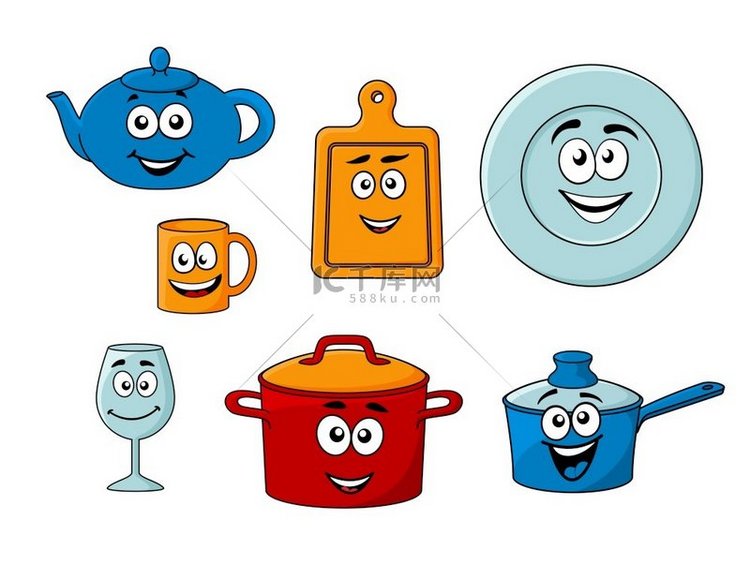 卡通厨具系列，包括茶壶、面包板