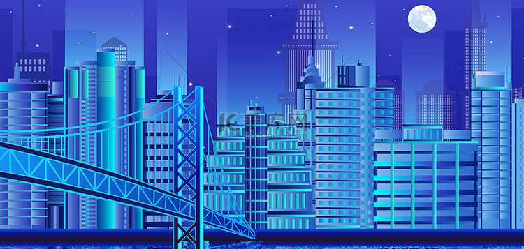 城市建筑蓝色扁平城市海报
