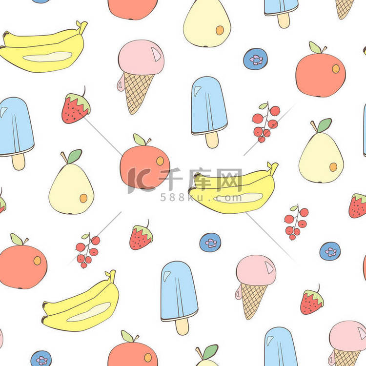 可爱的水果和糖果无缝矢量背景