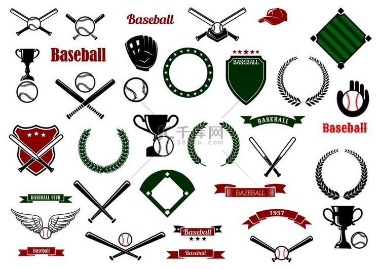 棒球比赛运动项目和纹章元素，包