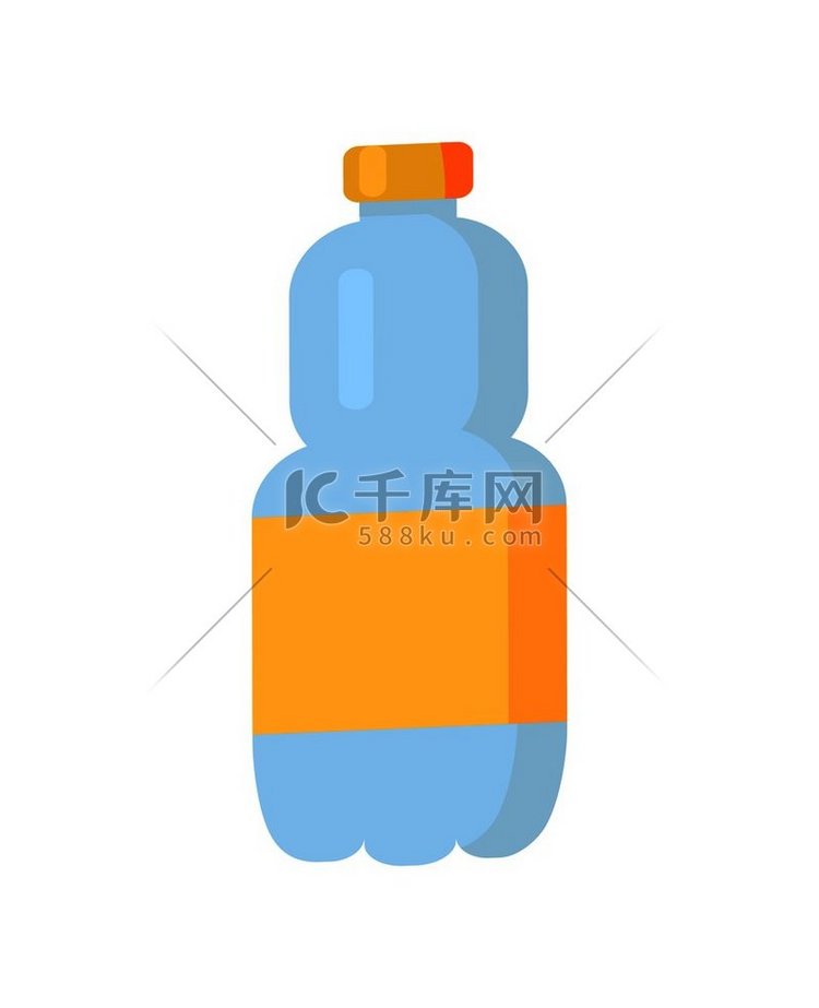 带有橙色空白标签的塑料瓶，水饮