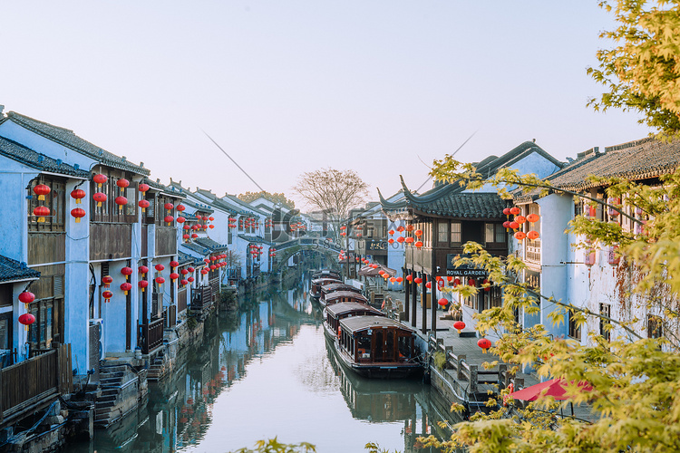 苏州白天春天江南水乡小桥流水景