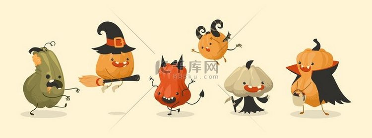 南瓜怪兽卡通可爱的秋季万圣节节