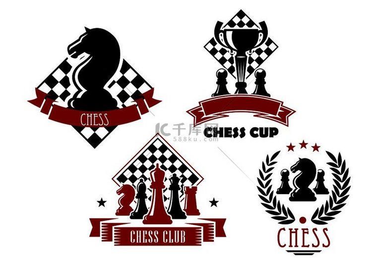国际象棋俱乐部和锦标赛杯图标与