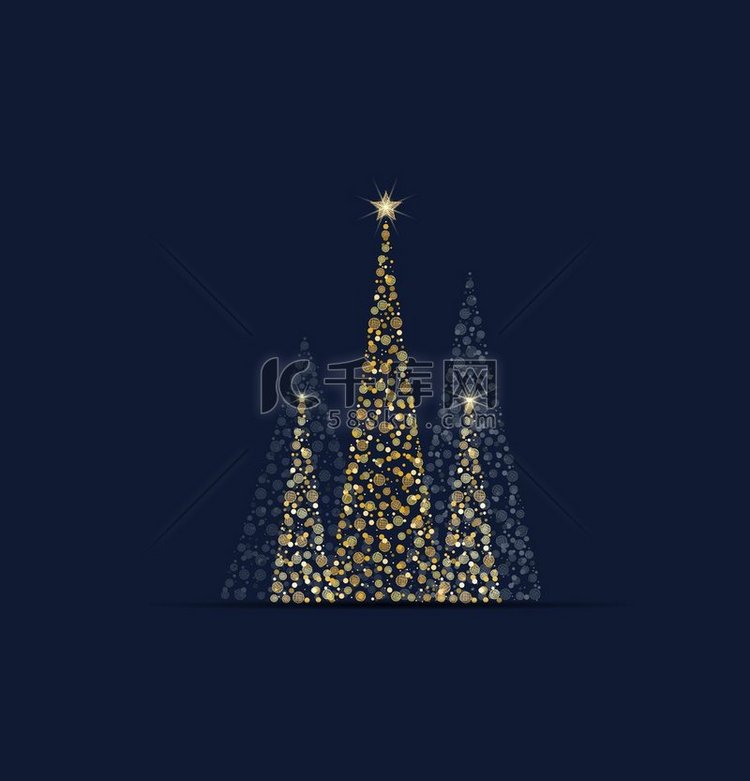 矢量图抽象金色圣诞树在黑色背景
