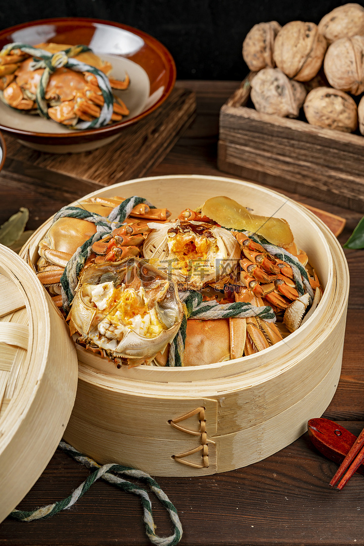 中式美食鲜美大闸蟹食材摄影图配