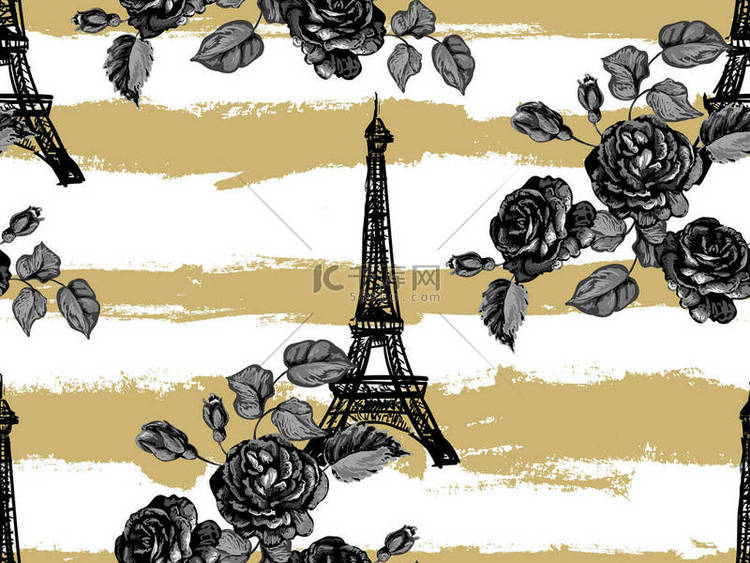 无缝的巴黎模式与埃菲尔铁塔和玫