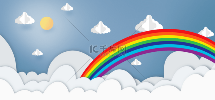 云朵彩虹剪纸风格创意立体背景