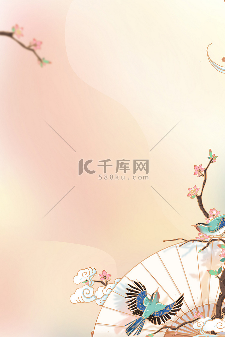 春天鸟粉色中国风海报