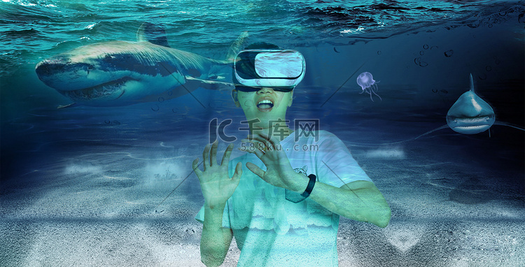 VR虚拟技术海底探险白天VR人