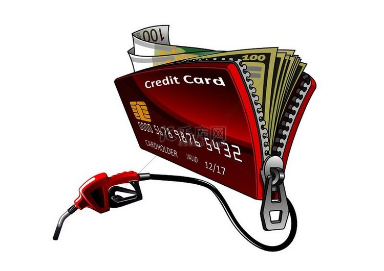 装满钱打开红色信用卡与连接的汽