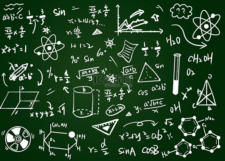 平面黑板手绘教育数学公式背景