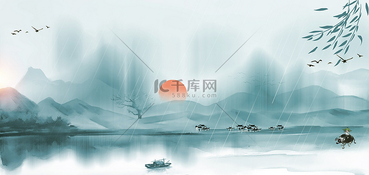 清明节柳树蓝色中国风banner