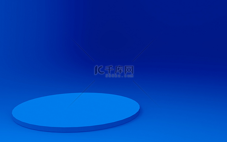 3D蓝色圆筒讲台最小工作室背景
