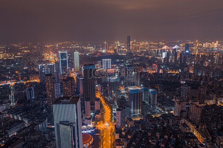 武汉城市建筑群夜晚城市夜景取水