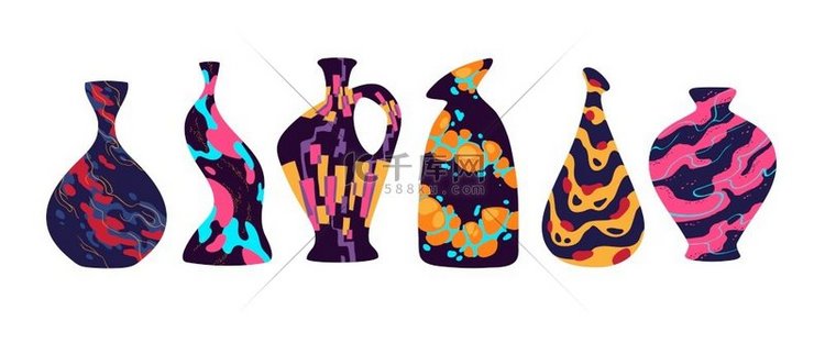 现代陶瓷花瓶、现代水罐、花盆。