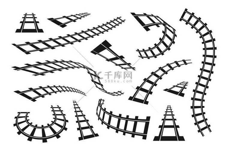 黑色铁路火车轨道和笔直的铁路轮