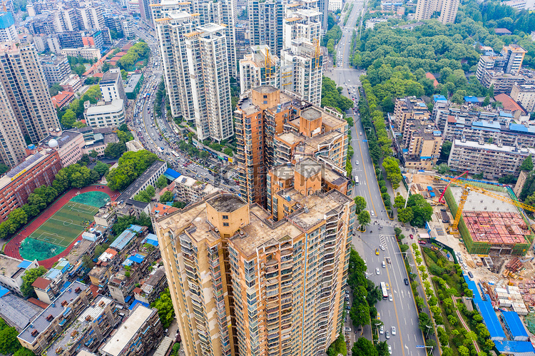 武汉城市建筑阴天建筑香港路航拍