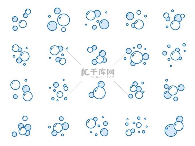 蓝色扁平气泡线性肥皂泡轮廓水沸