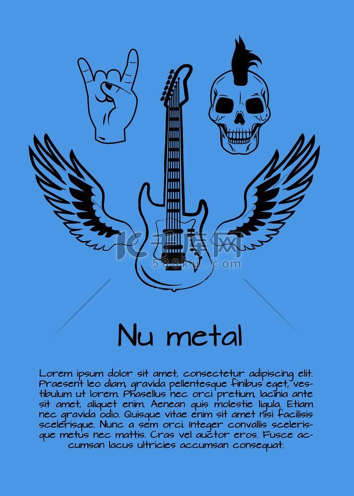 Nu 金属音乐海报与电吉他被翅
