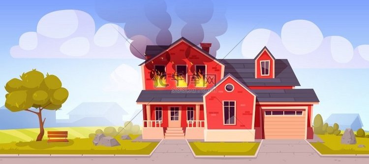 房子里的火，燃烧的两层郊区小屋