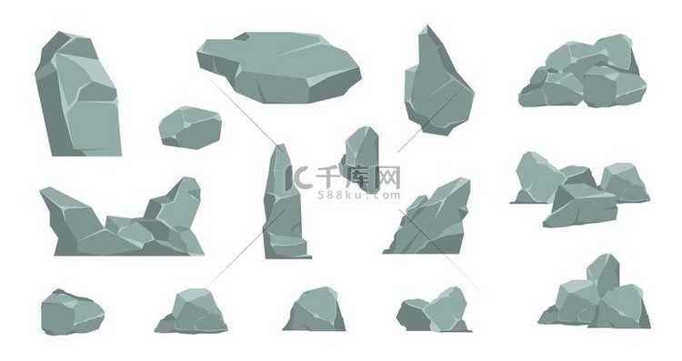 卡通石头岩石砾石元素和花岗岩巨